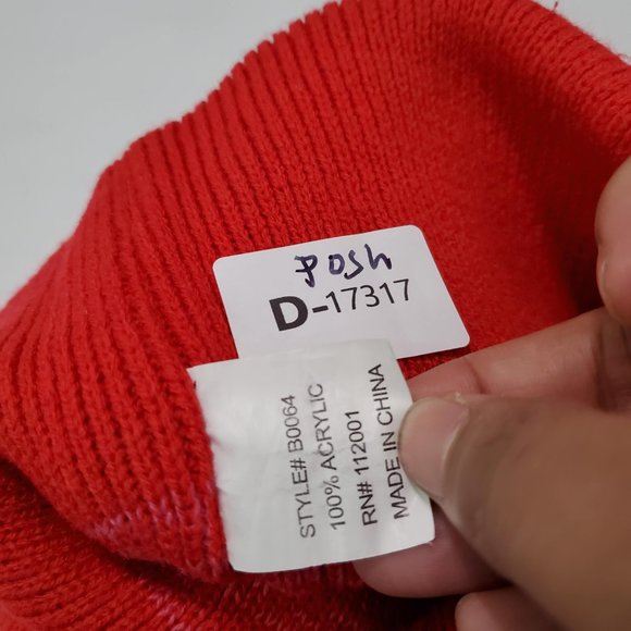 Jordan Men Hat OS Red Acrylic Beanie Jumpman Pom Pom Striped Pullover - Picture 4 of 4